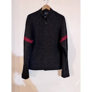 100% Lambs Wool American Eagle Vintage Sweater Striped Full Zip Y2K 00s Mens M